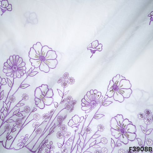 Thread Sequin Embroidered Kora Cotton Fabric- F3908